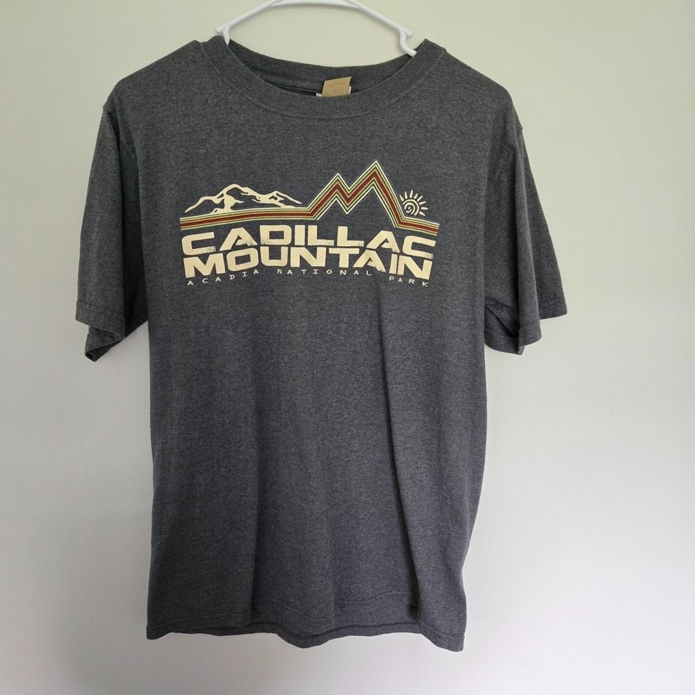 Graphic Tee Medium Cadillac Mountain Acadia Maine Gray Retro Eco-Mountain Brand - Picture 1 of 8